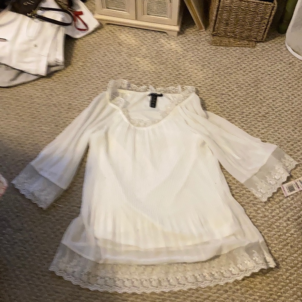 Style and Co. off white lace pleated blouse